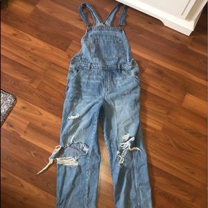 Distressed Medium Wash Overalls